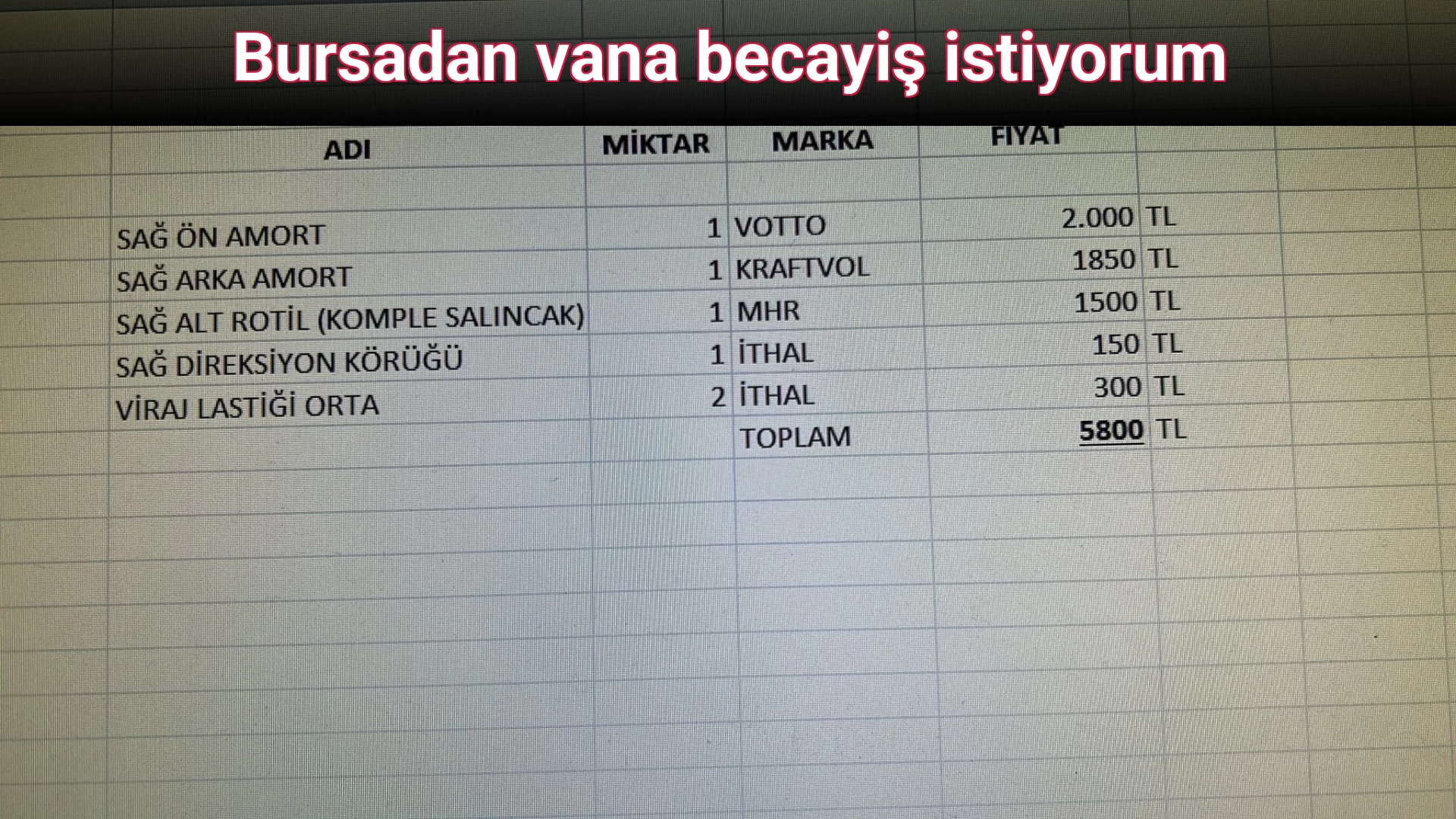 Bursadan vana becayiş istiyorum